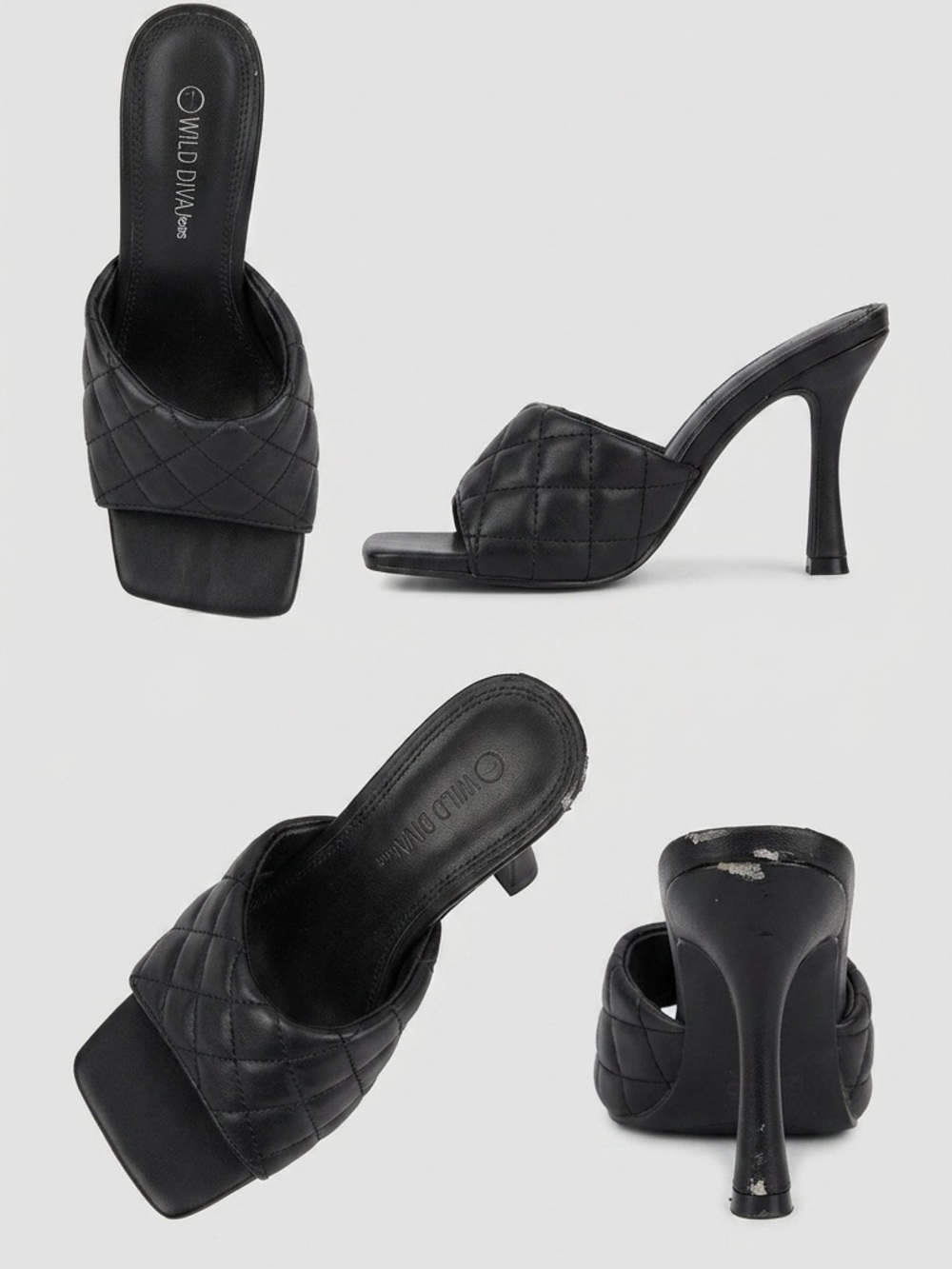 Wild Diva Quilted Black High Heel Slide